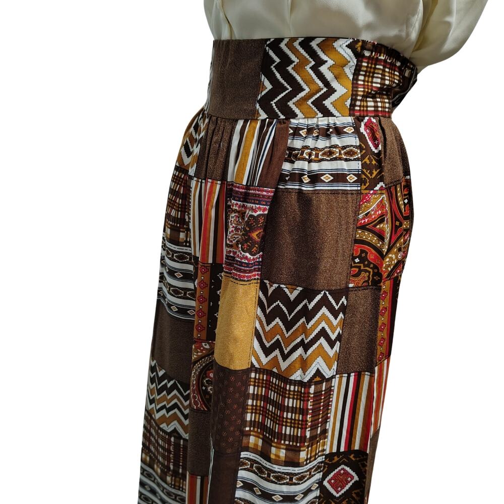 Vintage 1960s Handmade Vintage Light Patchwork Maxi Skirt 12.5 In Waist Size XXS